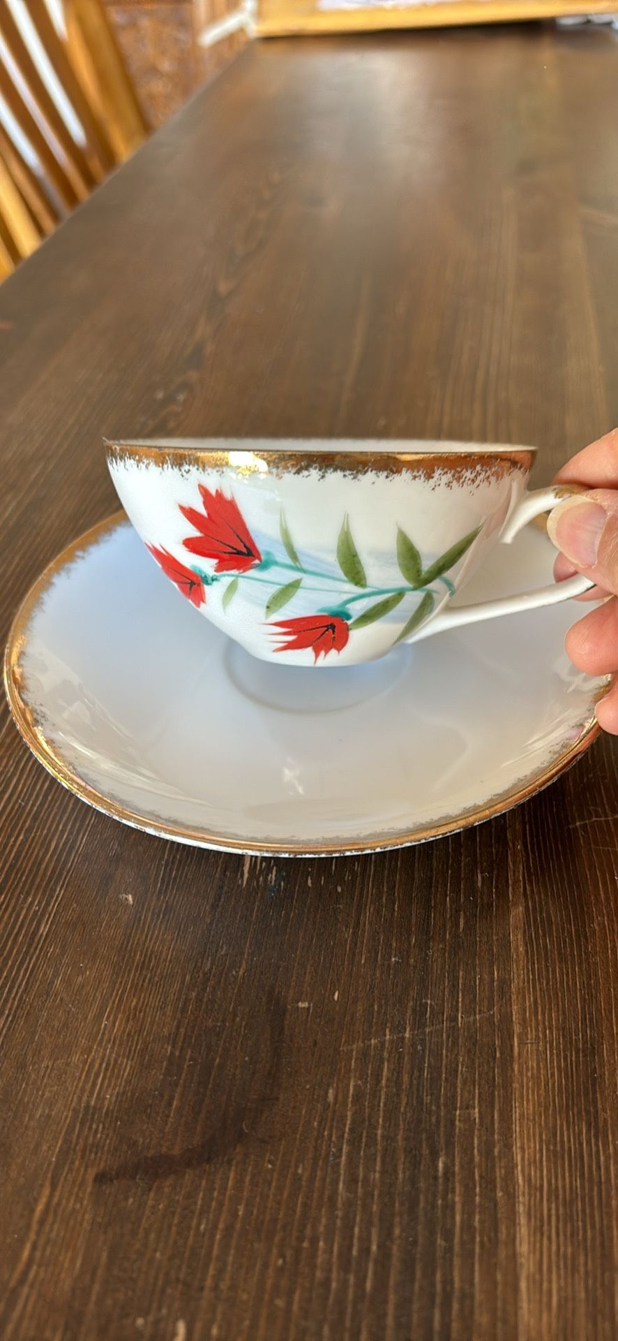Vintage Wyoming Handpainted Indian Paint brush Creamer Sugar Cup Saucer Japan