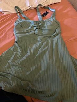 Green Ribbed Tank Top with Built-In Bra