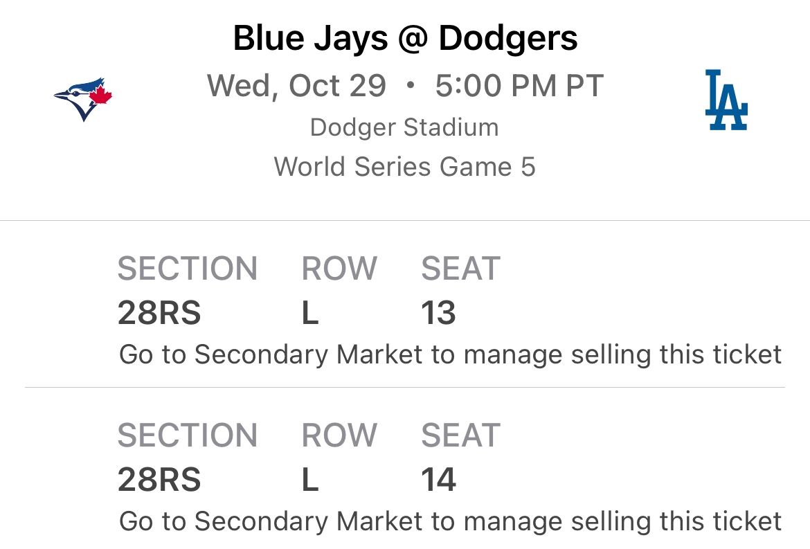 Game 5 Dodgers Tickets At Dodger Stadium 10/29