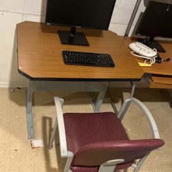 Monitor Chair And Table With Wireless Keyboard 