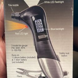 Digital Tire Pressure Gauge with Multi Tools, Glass Window Hammer & Flashlight