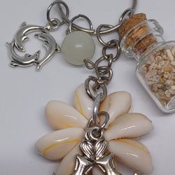 Mermaid Shell Keychain, Dolphin Charm, Seaglass Bead