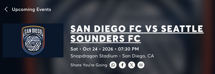 SDFC San Diego FC Soccer  Vs. Seattle Sounders (Sat. 9.24) Tickets - Front Row, Mid Field