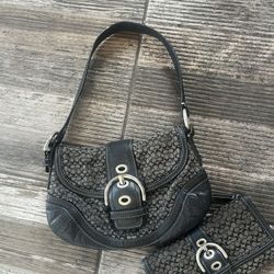 Vintage  Black Coach Soho Small Signature Shoulder Bag And Matching Wallet 