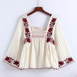 Zara Embroidery Linen Blouse 