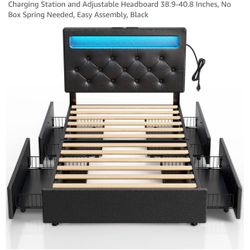 Rolanstar Twin Bed Frame with 4 Storage Drawers 
