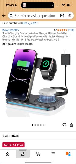 3 in 1 Charging Station Wireless Charger lPhone Foldable Charging Stand for Multiple Devices with Quick Charger for lPhone 16/15/14/13 Pro Max Watch A