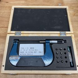 3-4" Screw Thread Micrometer .001 Anvils, Case Mitutoyo 3” Standard w/Calibration machinist tool cnc haas