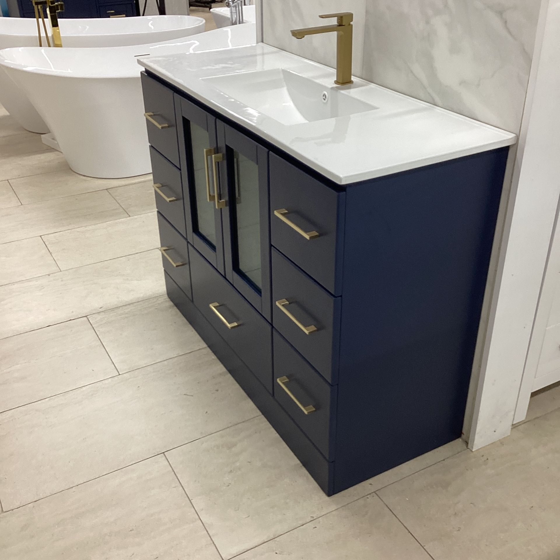 Brand New 48” Freestanding Single Sink Vanity With 7 Drawers And Double Cabinets With Ceramic Sink Top Ready For Pickup