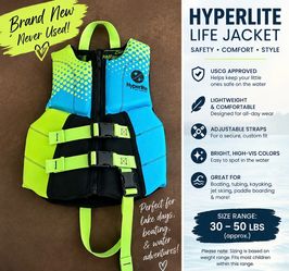 BRAND NEW Hyperlite Kids Life Jacket 30–50 lbs – $20