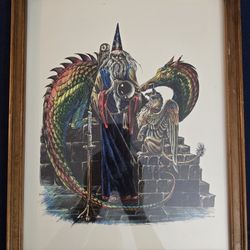 Wizard Dragon Owl Griffin Poster Colored Print 