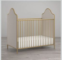 Gold Metal Baby Crib with Upholstered Panels