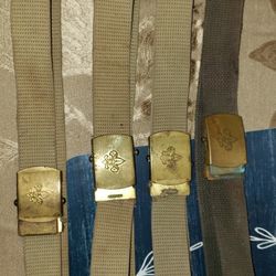 Vintage Lot of Boy Scout Solid Brass Belt Buckles and Web Belts