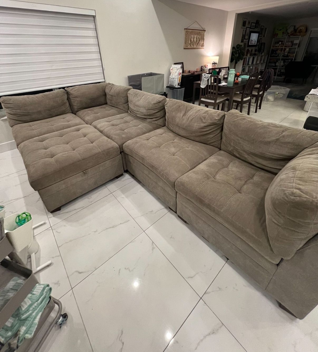 Beige Modular 6-Piece Sectional Couch Sofa
