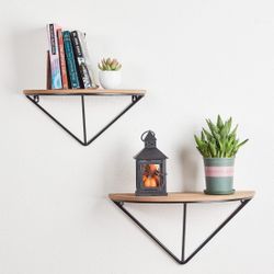 2 Set Half Round Floating Shelves, Wall Mounted Rustic Wood Wall Storage Shelves Organizer Decor for Indoor
