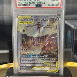 Espeon & Deoxys Pokemon Sm Black Star Promo #SM240 Gx Prm-Tag Team PSA 8