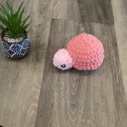 Handmade Crochet Light And Coral Pink Turtle Plush