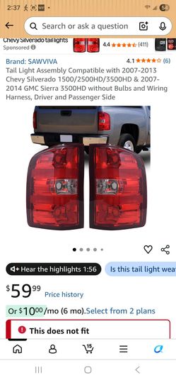 Chevy Silverado GMC Sierra Tail Light Assembly Pair 2007-2013