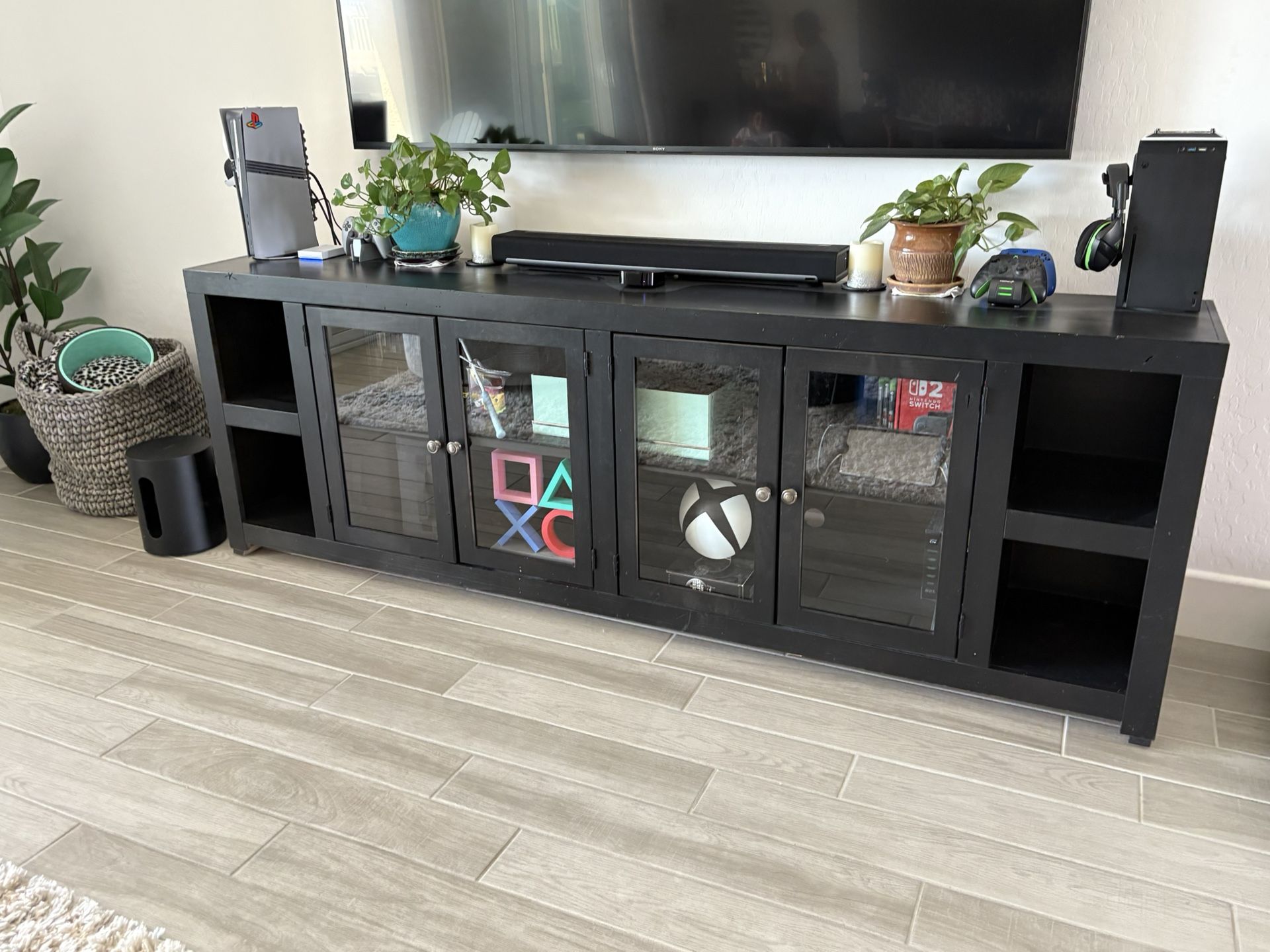 Avery Loft 97” Console Table With 4 Doors In Black