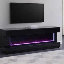 NEW OFFER🏅71" Black Lacquer TV Stand with Visual Flame Box