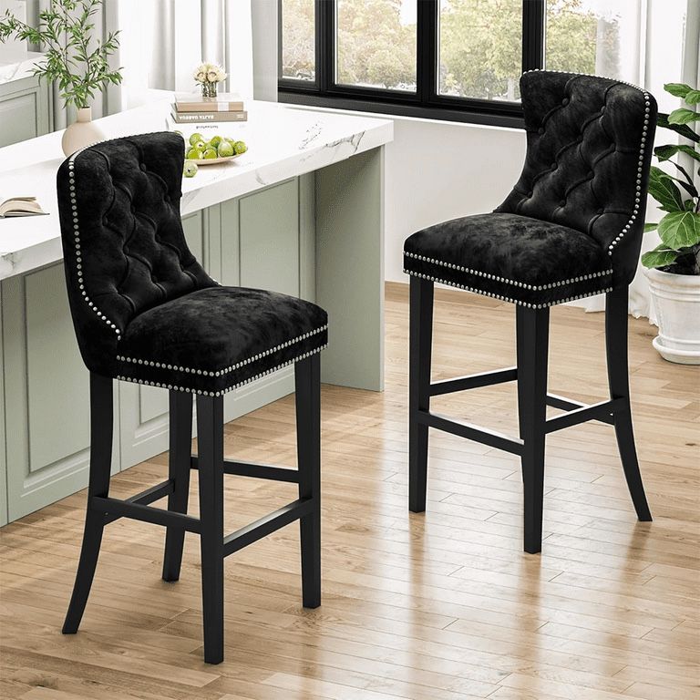 Bar Stools Set of 2, 27''H Velvet Tufted Counter Height Barstools - Main Image