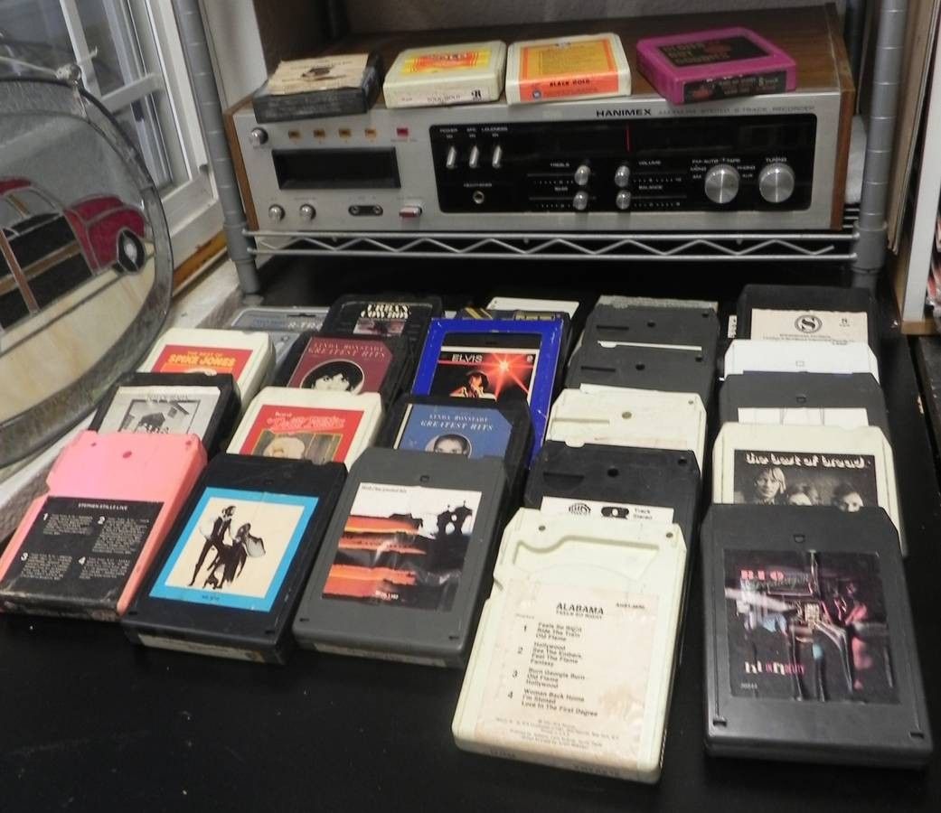 Vintage Hanomex Model 7000 am/fm stereo 8-track recorder with 30 tapes + storage