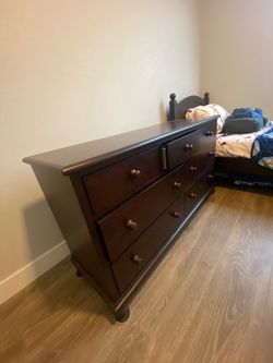 Pottery Barn Kids Catalina Twin Bed & 6-Drawer Extra-Wide Dresser - Dark Espresso
