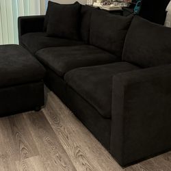 Black 3-Seat L-Shaped Sectional Sofa Couch Convertible Ottoman 98''Long