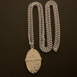 24” SilverTone Necklace With Catholic Pendant 