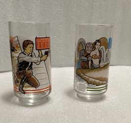 STAR WARS Princess Leia + Han Solo Glasses ROTJ Vintage 1983 Coca Cola Burger King New 2ea