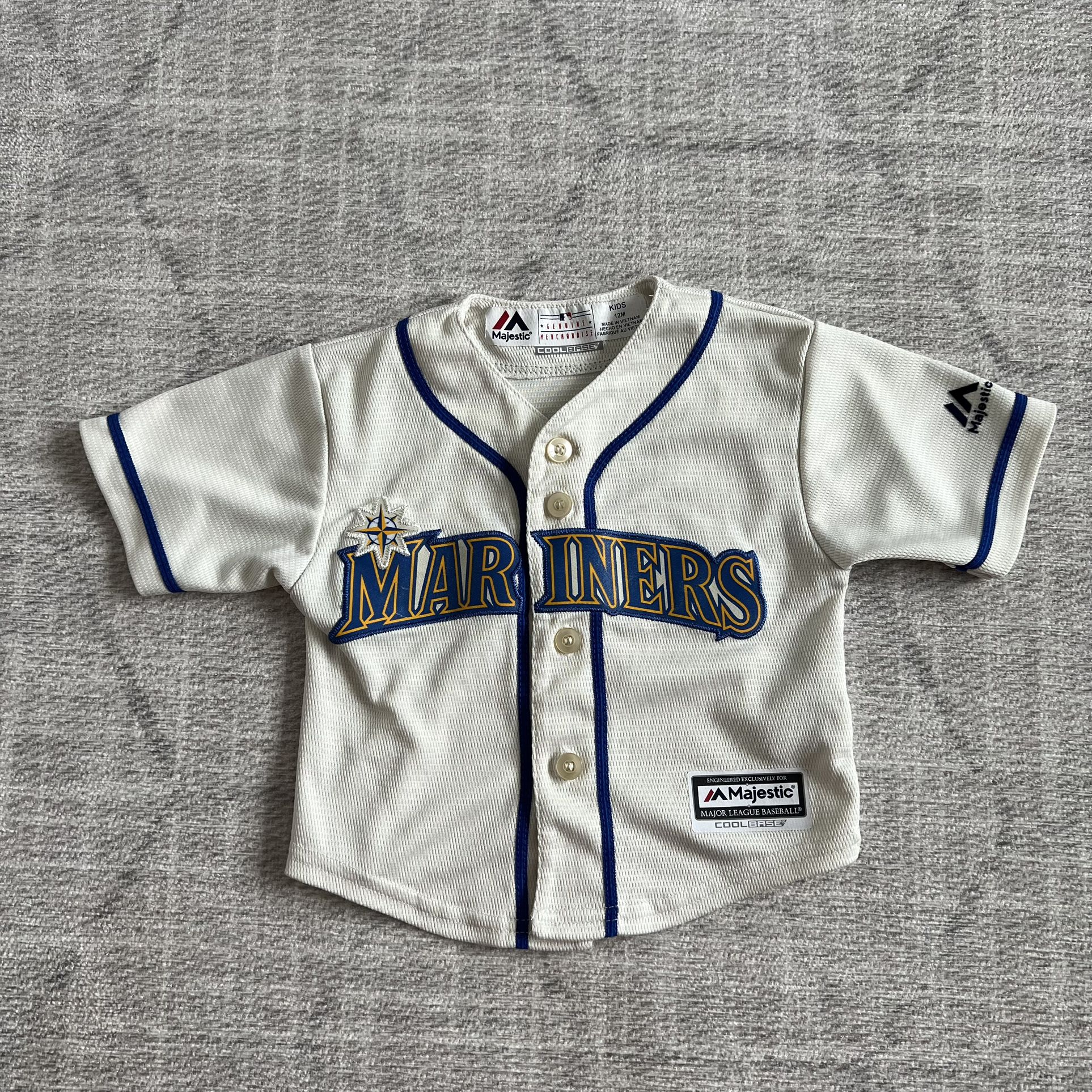 Majestic Kid’s Infant MLB Baseball Seattle Mariners White Button Up Jersey