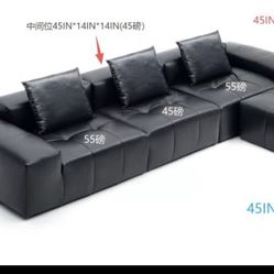 136” Leather Couch, L Shaped Couch - Sectional Couches with Ottoman