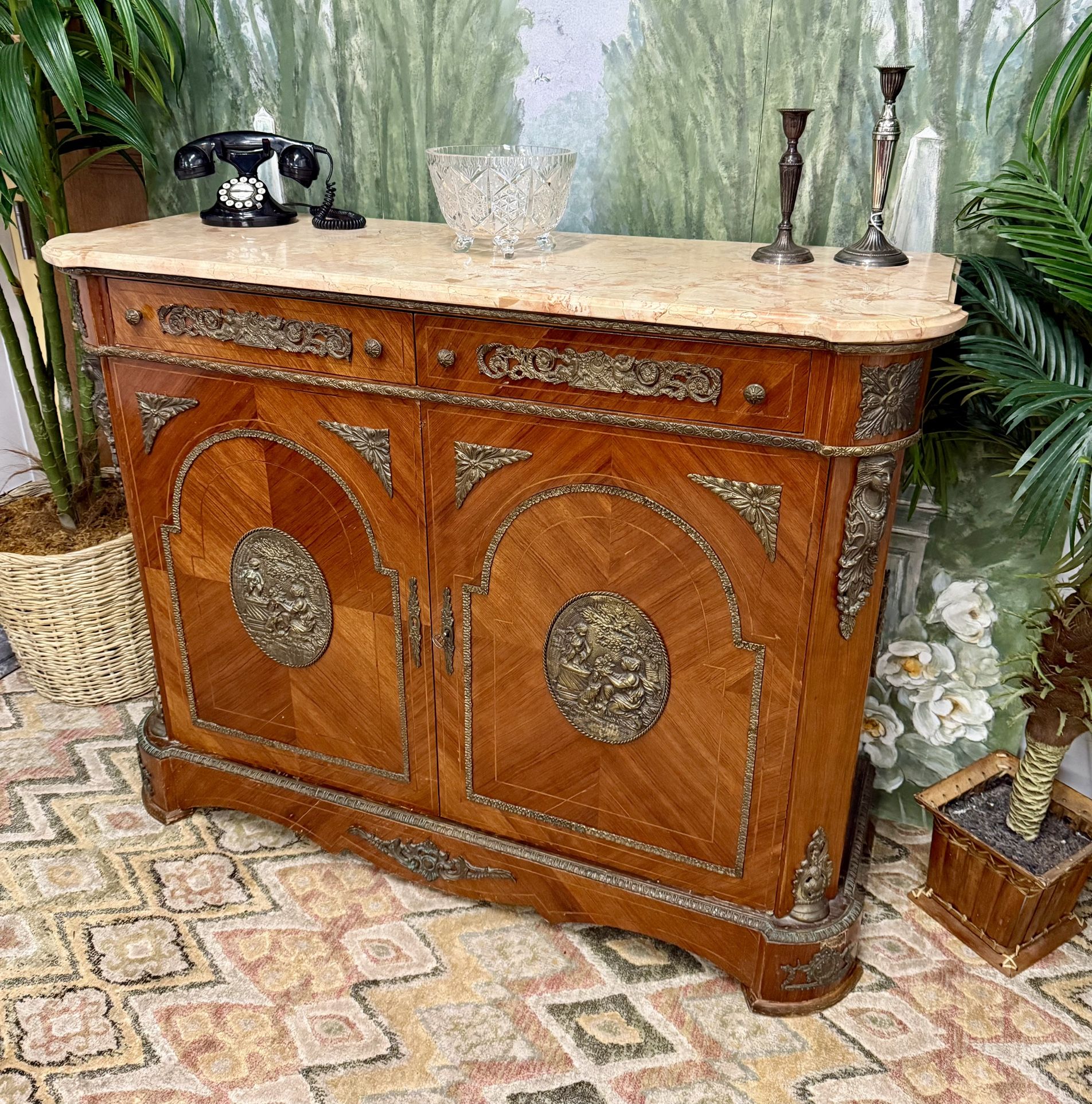 Louis XV Style Marble Topped Sideboard Cabinet