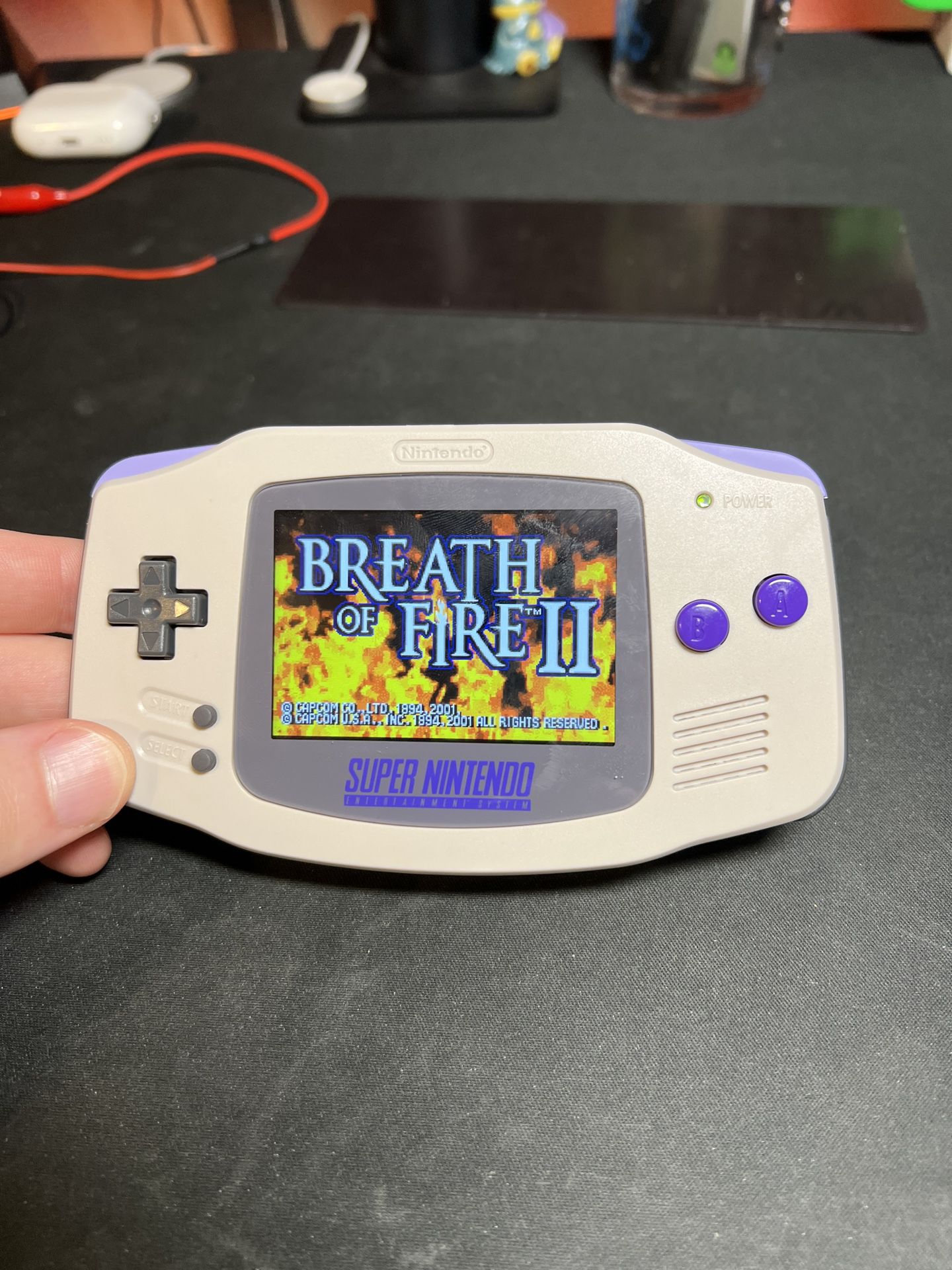 IPS backlit GBA with USB C rechargeable battery  super nintendo theme