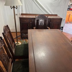 Antique Dining Set ,hutch And Lamp