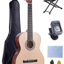 Classical Guitar Acoustic Guitar for Beginner 36 Inch 3/4 Size Nylon Strings Kid Guitar Bundle Starter Kit with Bag Tuner Footstool Two Picks and Wipe