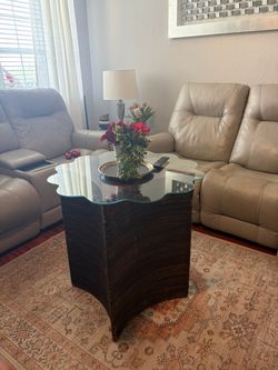 Scalloped Glass Top Coffee Table Dark Base