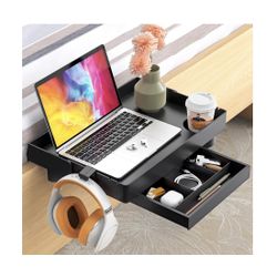 Bedside Shelf for Bed – College Dorm Room Clip On Nightstand with Cup Holder & Cord Holder&Drawer – Bunk Bed Shelf for Organizer Top for Bedroom (Blac