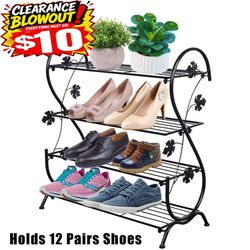 NEW 4Tier Metal Shoe Rack Organizer Holds 12 Pairs Plant Stand Flower Pot Display
