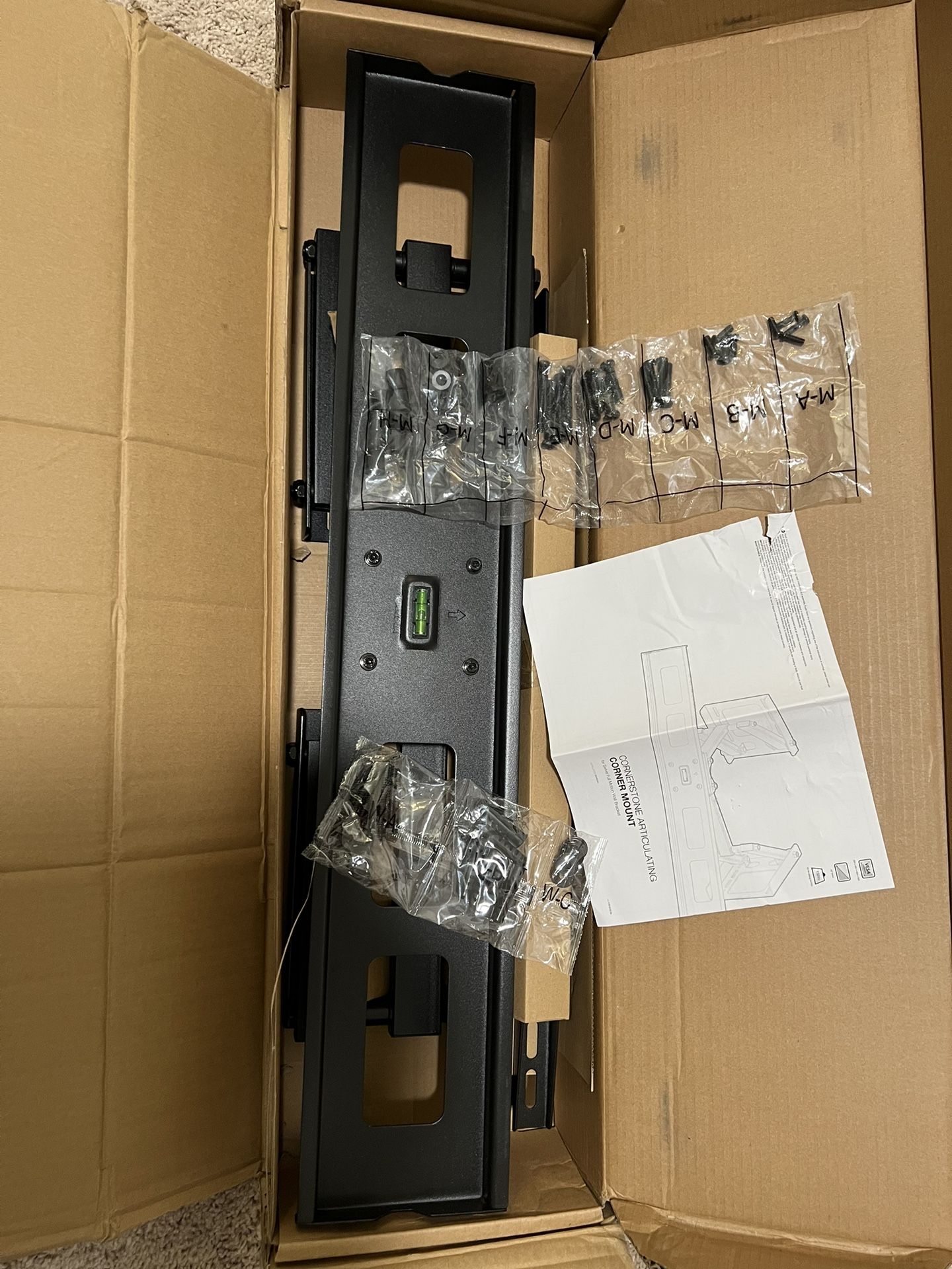 NEW!!! FULL MOTION CORNER TV MOUNT (Fits 55”+/150- Lbs TV)… $55 OBO