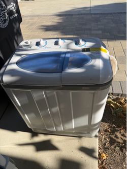 $250 Panda Portable Washing Machine, 12 Twin Tub Washer Mini Compact Laundry Machine with Drain Pump, Semi-automatic 12lb Washer 8 Spinner Combo
