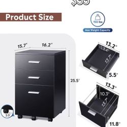 😀 DEVAISE 3 Drawer Wood Mobile File Cabinet, Rolling Filing Cabinet for Letter/A4 Size, Printer Stand for Office, Black