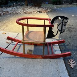 Antique like Vintage Children’s Wooden  Rocking  Horse Boho Style With Music Box