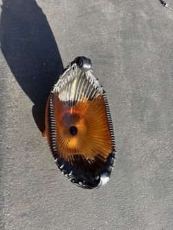 Amber Glass Decorative Dish with Metal Frame