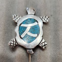 Silver and Turquoise  Turtle Pin