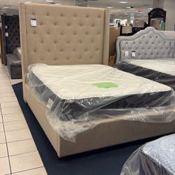 Upholstered Cushion Platform Queen Bed