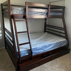 Twin Full Espresso Bunkbed With Ortho Mattress Included!!