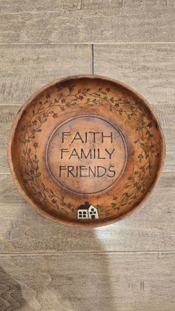 Vintage Primitive Style "Faith Family Friends" Decorative Resin Dough Bowl