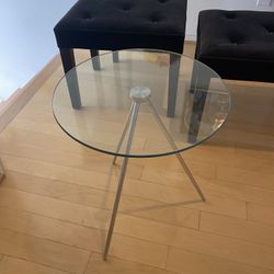 Glass End Table Silver Stand Drink Table 