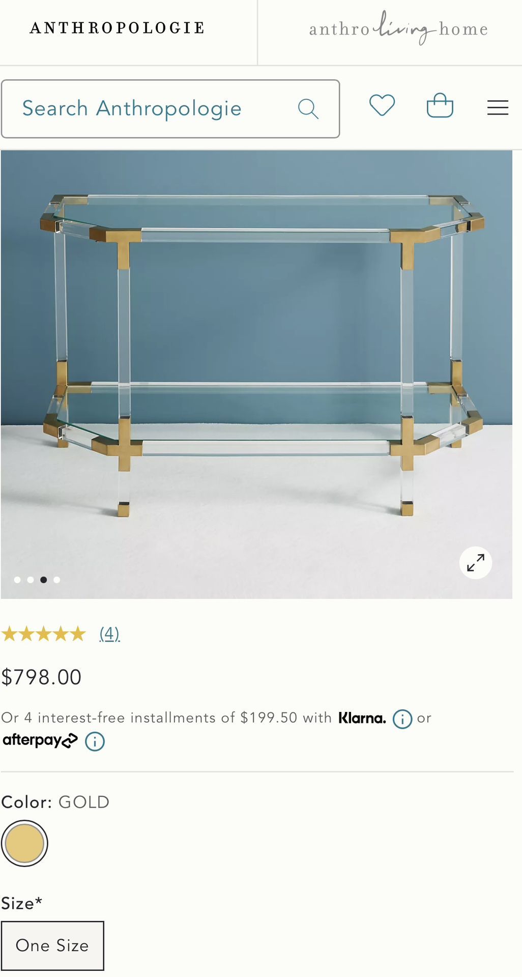 Anthropologie  Oscarine Lucite Console Top Rated Table